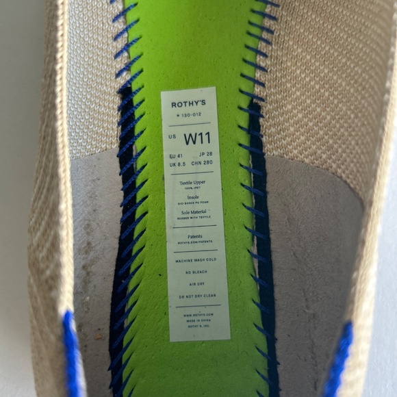 Rothy’s Cream White Textile Almond Toe Rubber Outsole Flats size 11 - Picture 14 of 15